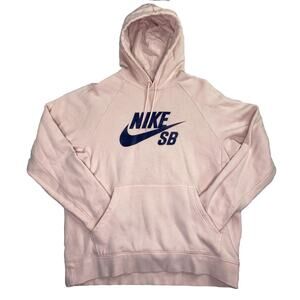 Nike SB Mens Hoodie XL Pink Navy Spellout Logo Sports Skater Athletic Sweatshirt